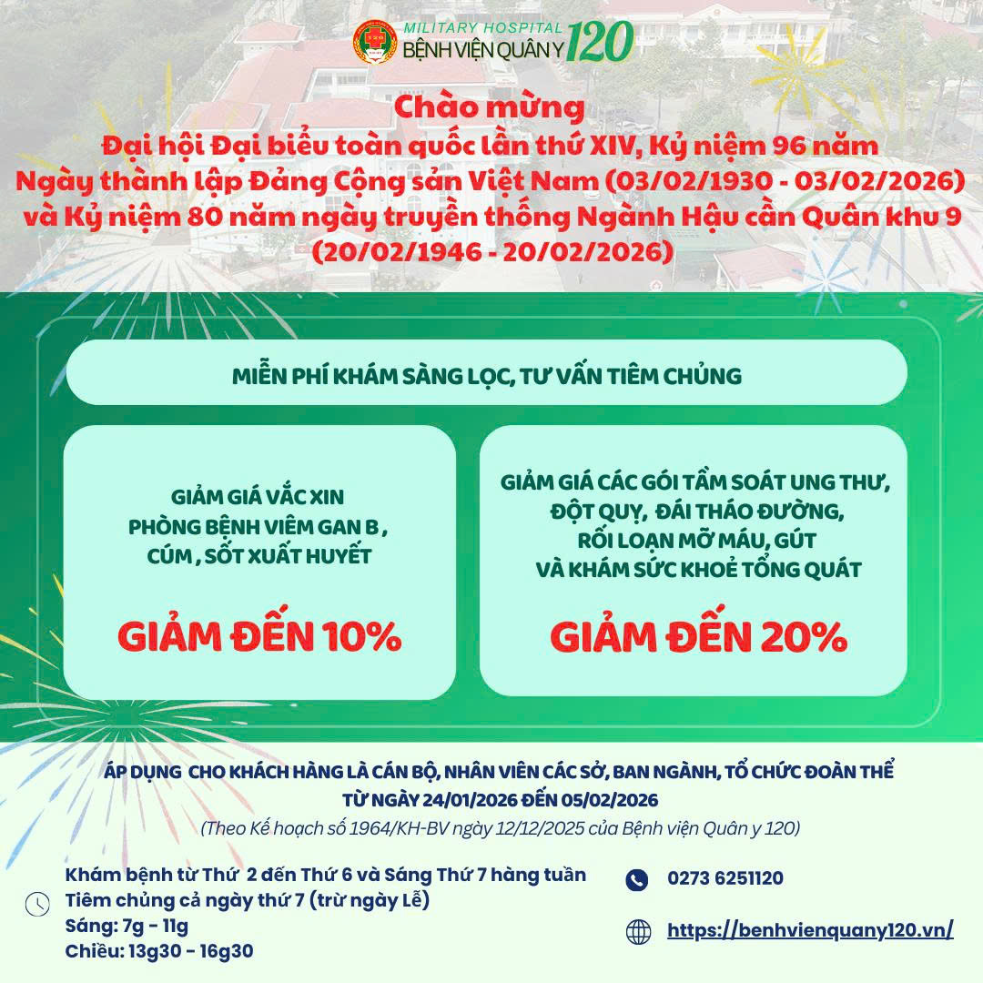 GÓI KHÁM CHỦ ĐỘNG PHÒNG BỆNH, BẢO VỆ SỨC KHỎE CÙNG BỆNH VIỆN QUÂN Y 120